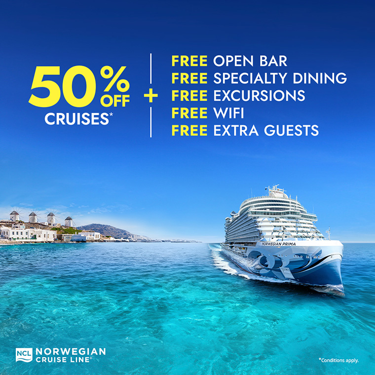 Norwegian Cruise Line: 50% Off Cruises + 5 Free Offers