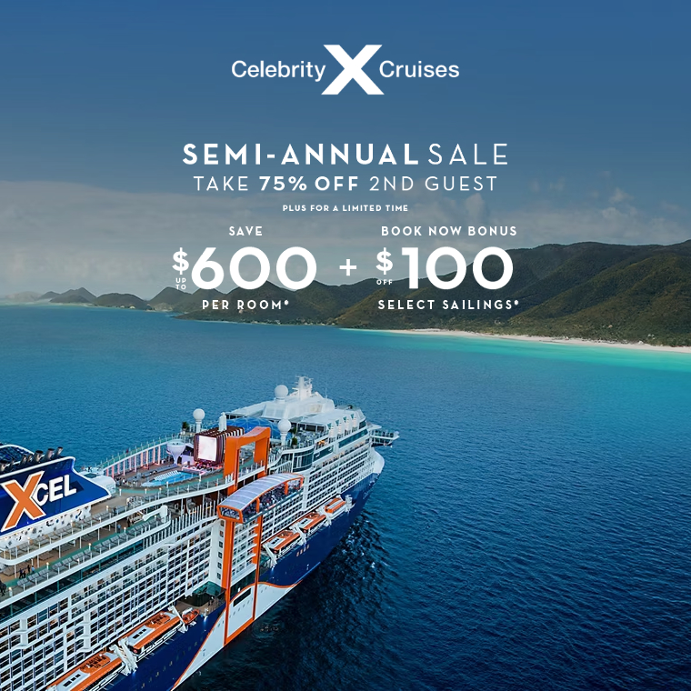Celebrity Cruises: Take 75% Off 2nd Guest + Save up to $600 per room